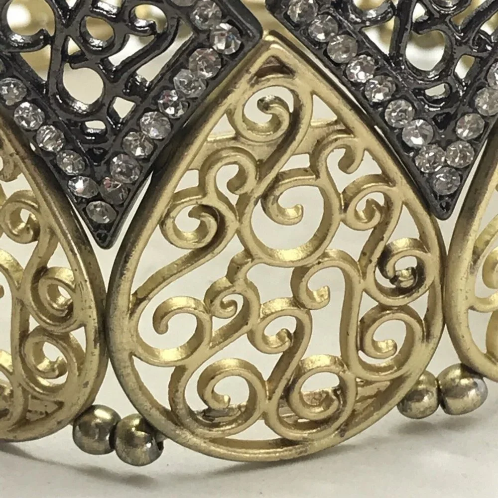 GOLD SILVER TONE FILAGREE STRETCH RHINESTONES CRYSTALS bracelet‎